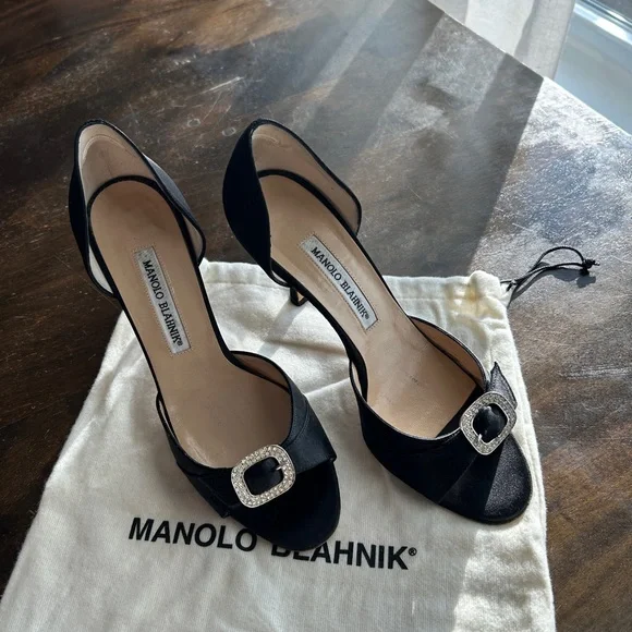 Manolo Blahnik Black Heels with Crystal Buckle - Picture 2 of 5